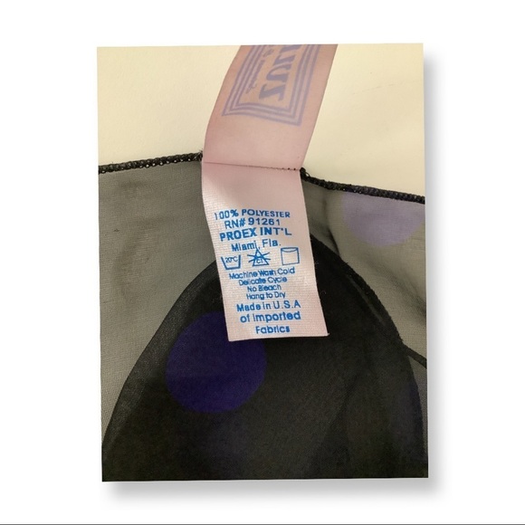 Zuliana Black With Purple Polka Dots. Lettuce Trim Sheer Tie Sarong. Made in USA - Picture 4 of 4